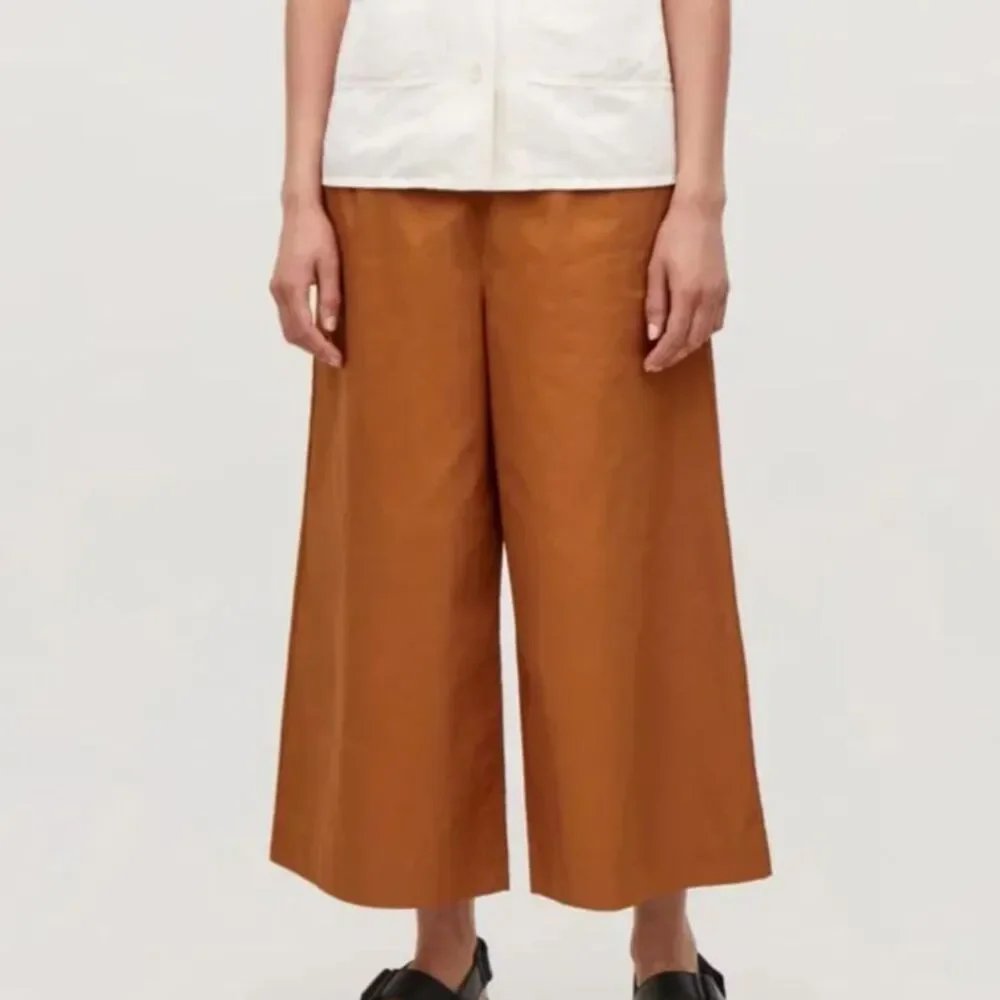 COS Mustard Wide Leg Culotte Pants Elastic Waist Cropped Trousers US 2